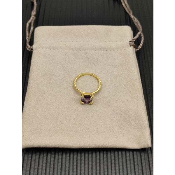 David Yurman Gold 8mm Four-Prong Purple Diamond Ring