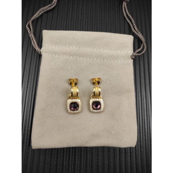 David Yurman Gold Purple Pav&Atilde;&copy; Square Cable Drop Earrings
