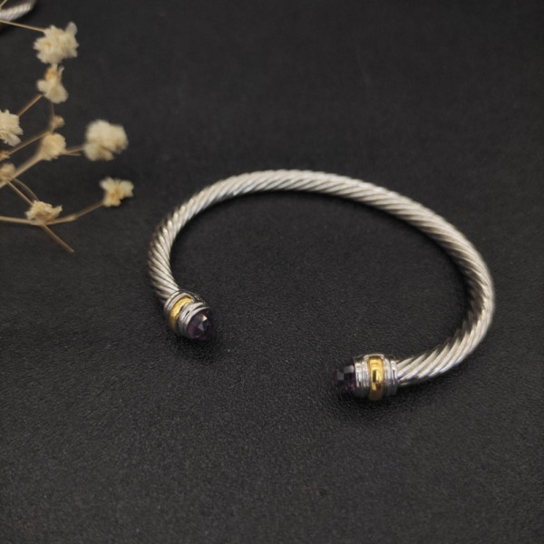 David Yurman 5mm Double-End Cap Cable Cuff Bracelet Purple Diamonds