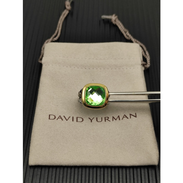 David Yurman Gold and Silver 14mm Square Green Diamond Ring