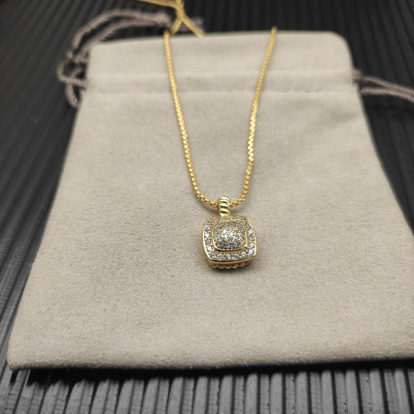 David Yurman Gold Pav&Atilde;&copy; Square Diamond Pendant Necklace, 1.5mm Chain, Length 45cm + 5cm