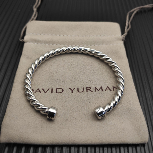 David Yurman 6mm Sterling Silver Black Onyx Cable Cuff Bracelet
