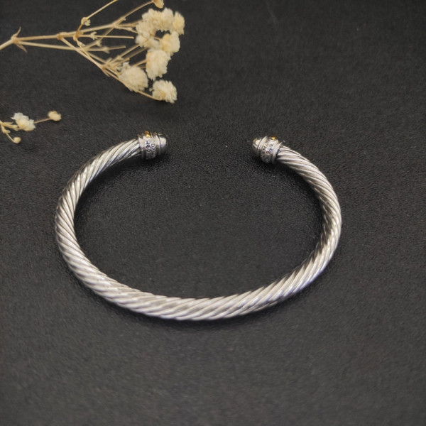 David Yurman 5mm Gold and Silver Cable Cuff Bracelet with Smooth Round End Caps