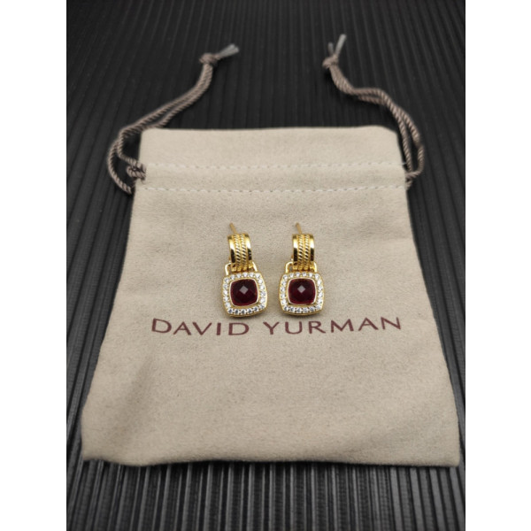 David Yurman Gold Red Pav&Atilde;&copy; Square Cable Drop Earrings
