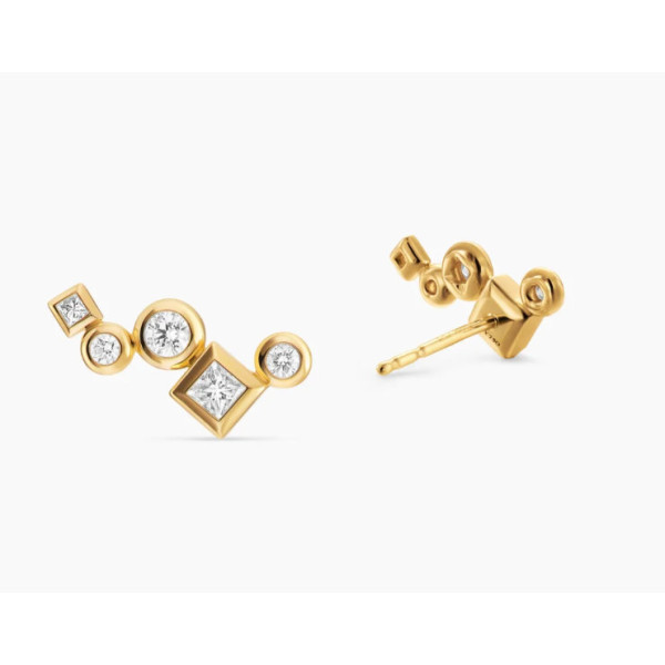 David Yurman Gold 15mm Ear Climber Stud Earrings