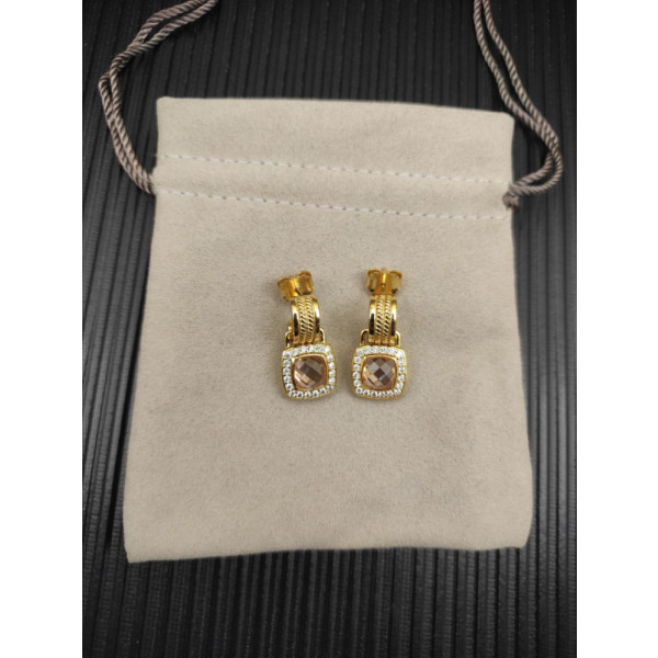 David Yurman Gold Champagne Pav&Atilde;&copy; Square Cable Drop Earrings