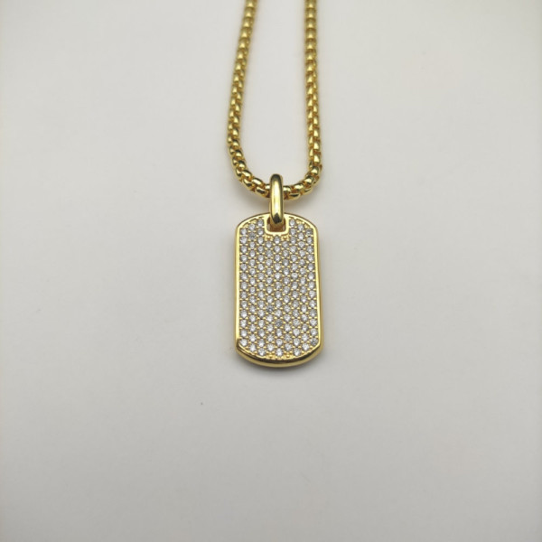 David Yurman Gold Pav&Atilde;&copy; White Diamond Tag Necklace 3mm Chain