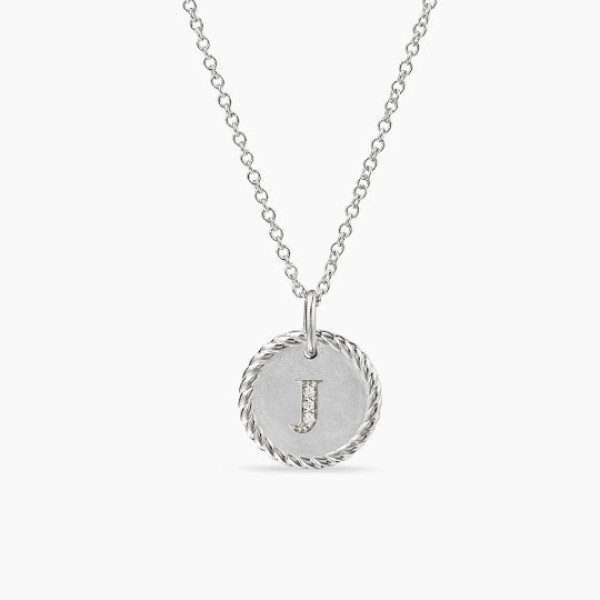 David Yurman Gold Diamond Initial J Disc Pendant Necklace