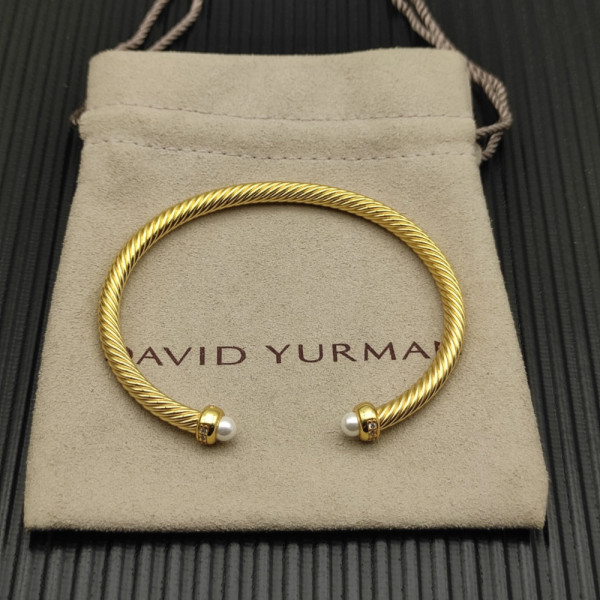 David Yurman 4mm Gold Pearl Diamond Bangle Bracelet