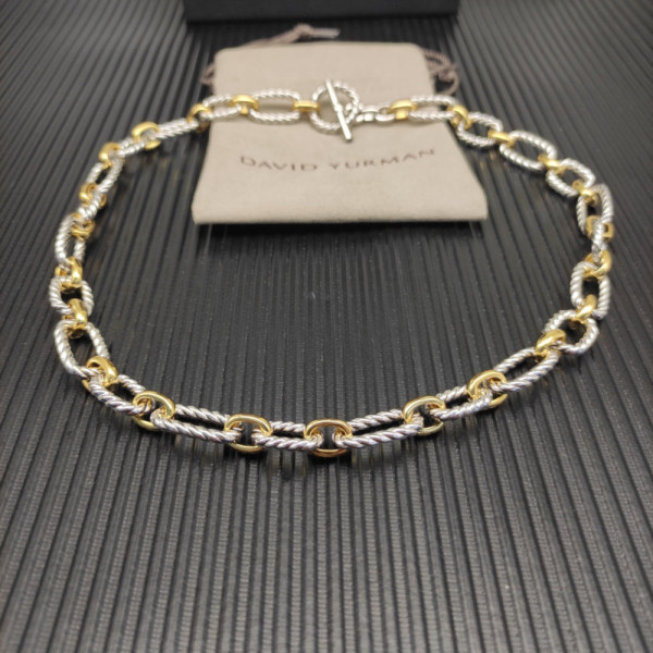 David Yurman Gold and Silver Cable Blue Sapphire Necklace 50cm