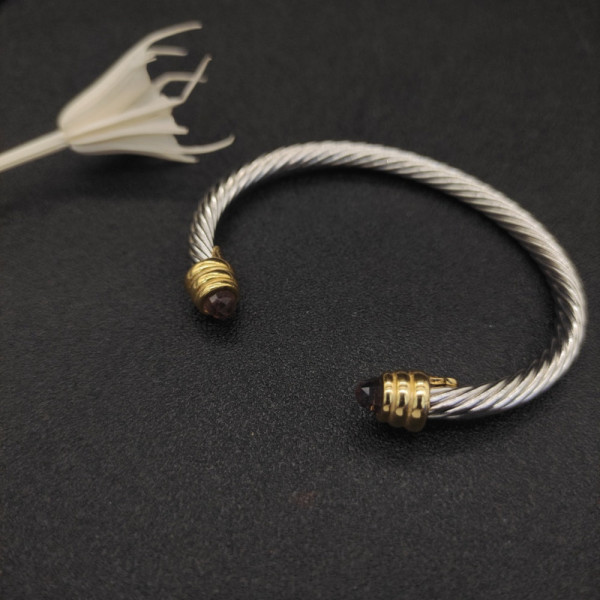 David Yurman 5mm Gold Cable Bracelet with Purple Diamonds