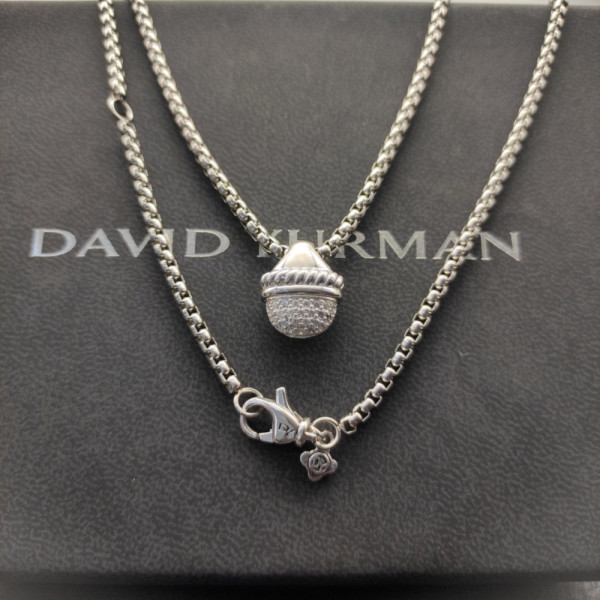 David Yurman Silver Half Pav&Atilde;&copy; Diamond Necklace, 3mm Chain, 50+5cm Adjustable Length