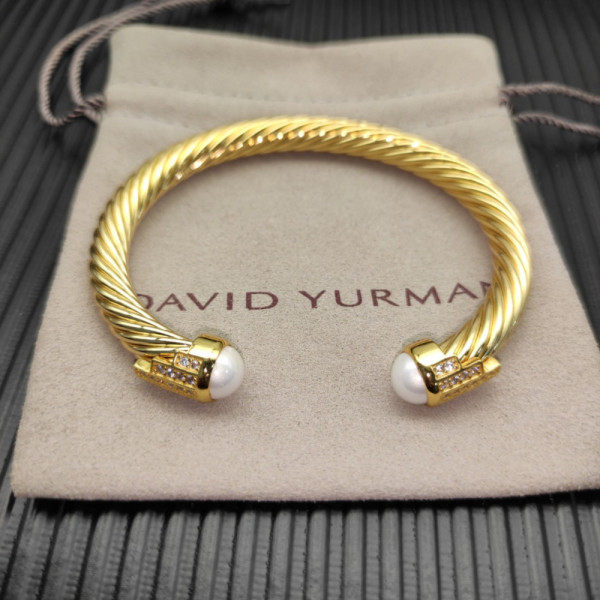 David Yurman 7mm Gold-Tone Cable Cuff Bracelet 5-Row Pav&Atilde;&copy; with Pearls