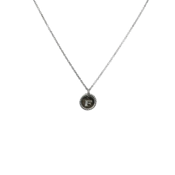 David Yurman Silver Diamond Letter F Round Pendant Necklace, Length 42cm + 3cm + 3cm