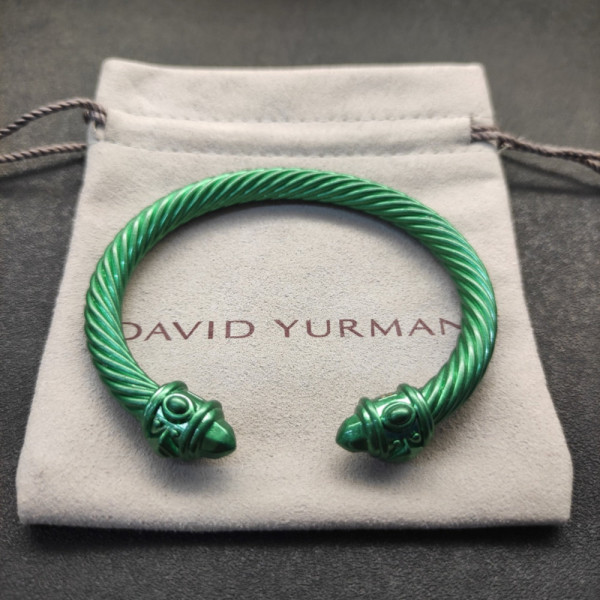 David Yurman 7mm Green Colorful Enamel Cuff Bracelet, Fits Wrist Size 16cm - 20cm