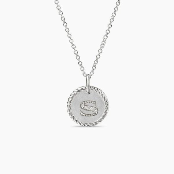 David Yurman Gold Diamond Initial S Disc Pendant Necklace