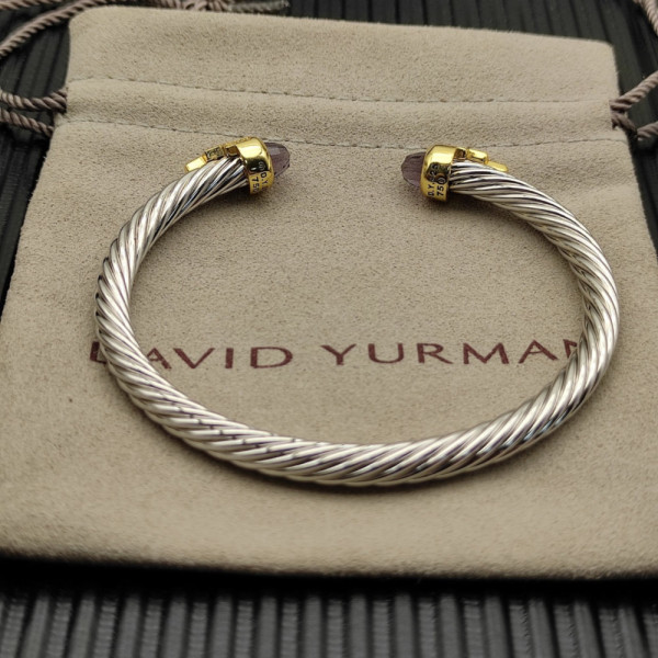 David Yurman 5mm Silver Cable Bracelet with Gold Station and Five-Row Pav&Atilde;&copy; Purple Diamond Accent