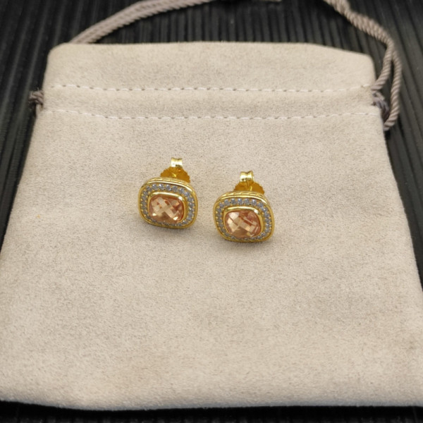 David Yurman 7mm Gold Square Champagne Diamond Stud Earrings