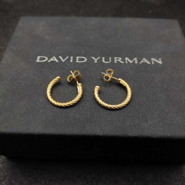 David Yurman Gold Petite Single Twisted Cable Hoop Earrings