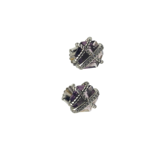 David Yurman Hexagonal Purple Diamond Stud Earrings