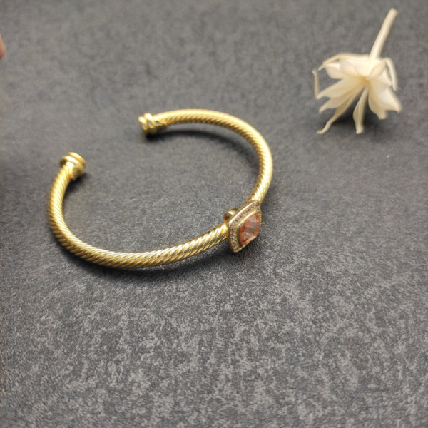 David Yurman Gold Tone 4mm Cable Square Purple Champagne Diamond Cuff Bracelet