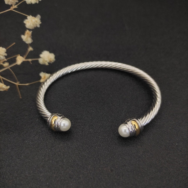 David Yurman Gold and Silver 5mm Pearl Cuff Bracelet