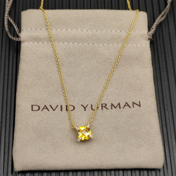 David Yurman Gold 8mm Four-Prong Yellow Diamond Necklace