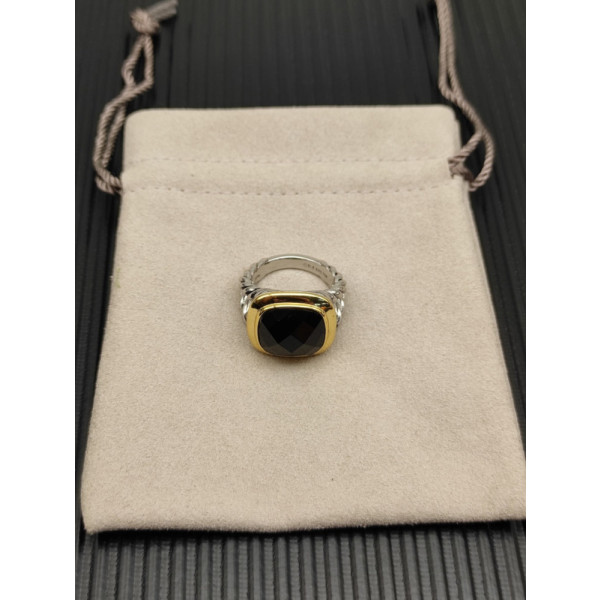 David Yurman Gold and Silver 14mm Square Black Diamond Ring