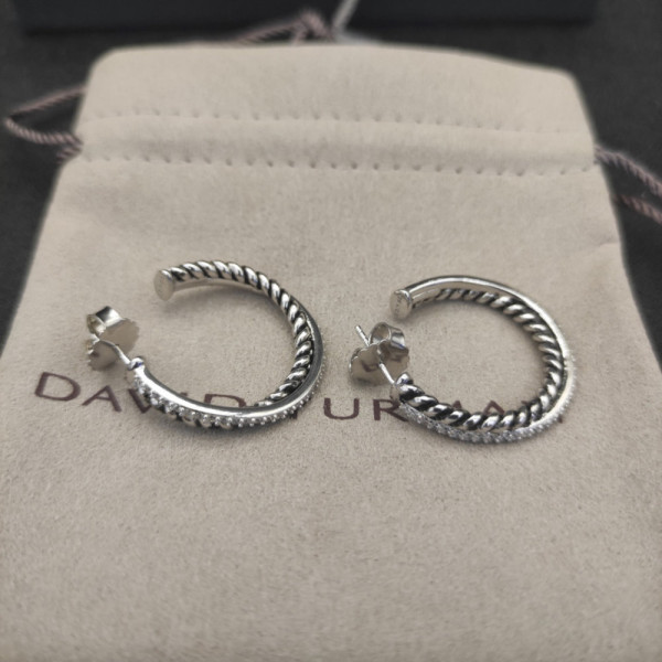 David Yurman Cable Pav&Atilde;&copy; Diamond Silver Hoop Earrings
