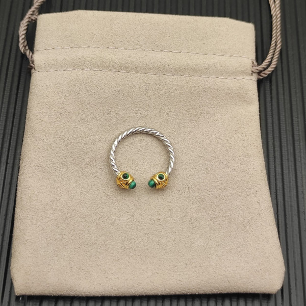 David Yurman 2.3mm Gold and Silver Renaissance Peacock Green Pav&Atilde;&copy; Diamond Ring
