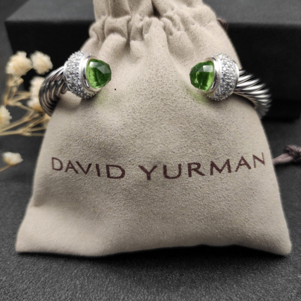 David Yurman 7mm Full Pav&Atilde;&copy; Light Green Diamond-Set End Cap Cable Bracelet