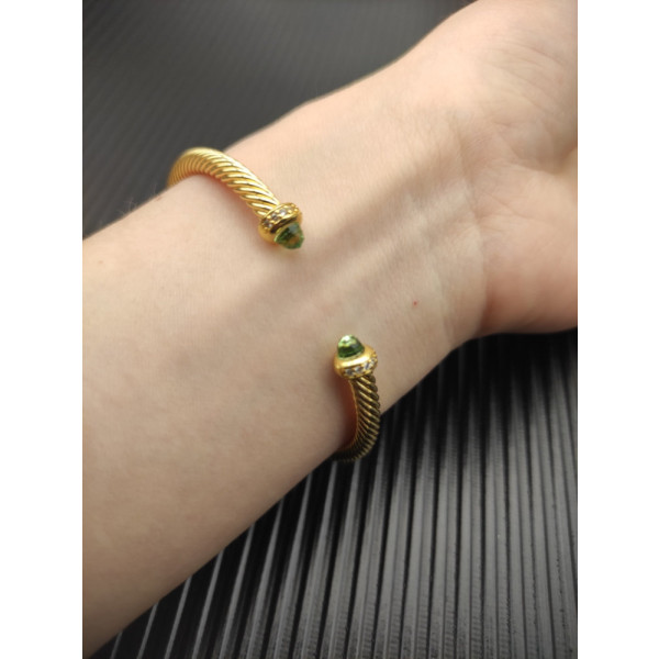 David Yurman 4mm Gold Light Green Diamond Bangle Bracelet