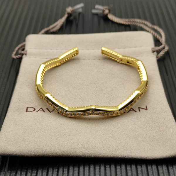 David Yurman Gold Tone 5mm Single Row Diamond Cuff Bracelet