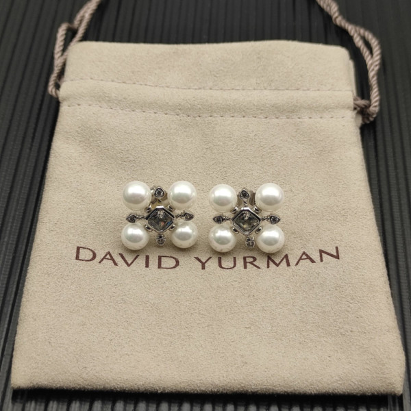 David Yurman 16.5mm Sterling Silver Pyramid Pearl Stud Earrings