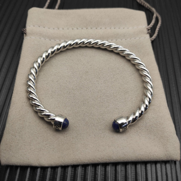 David Yurman 6mm Sterling Silver Lapis Lazuli Cable Cuff Bracelet