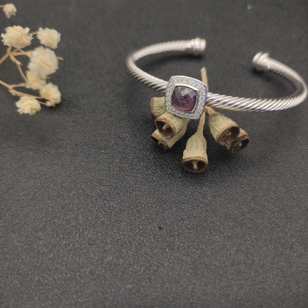 David Yurman 4mm Square Pav&Atilde;&copy; Cable Bracelet with Purple Diamonds