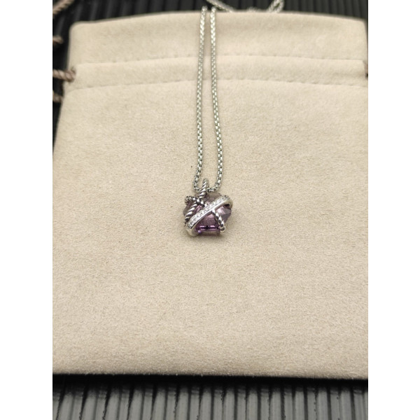 David Yurman 11mm Hexagon Amethyst Diamond Pendant Necklace