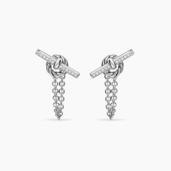 David Yurman Sterling Silver Pav&Atilde;&copy; 38.2mm Petite Chain Link Earrings