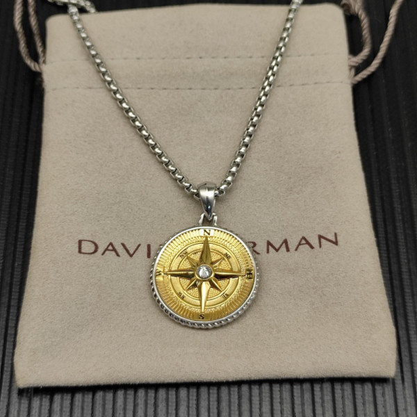 David Yurman Gold and Silver Compass White Diamond Necklace