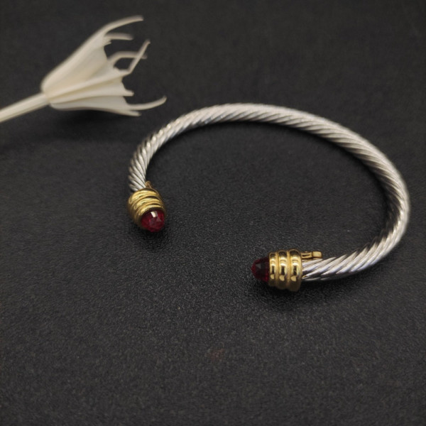 David Yurman 5mm Gold-End Red Diamond Cable Cuff Bracelet