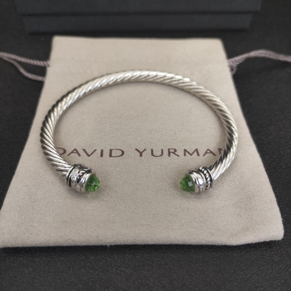 David Yurman 5mm Cable Classics Rotating Light Green Diamond Cuff Bracelet