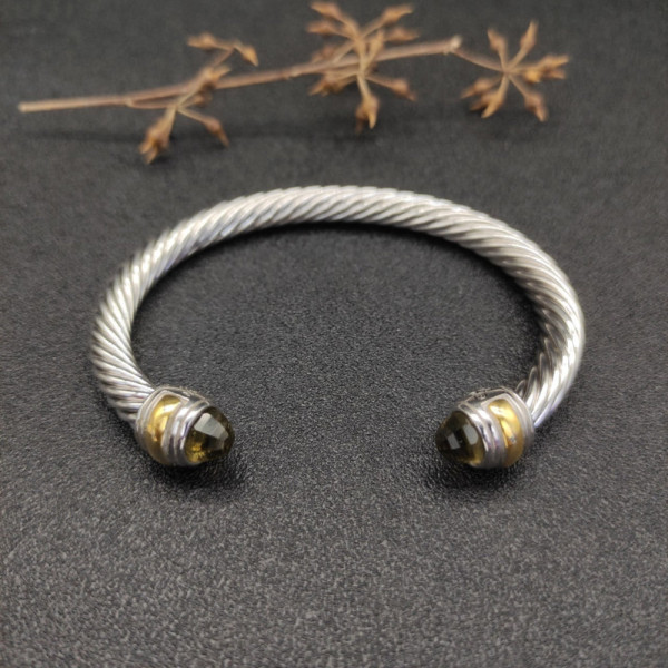 David Yurman Gold and Silver 7mm Double End Cap Cable Bracelet with Brown Pav&Atilde;&copy;