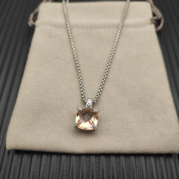 David Yurman Sterling Silver 11mm Four-Prong Champagne Diamond Necklace