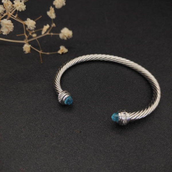 David Yurman 5mm Cable Classics Blue Sapphire End Cuff Bracelet
