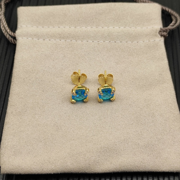 David Yurman 8mm Gold Four-Prong Blue Diamond Stud Earrings