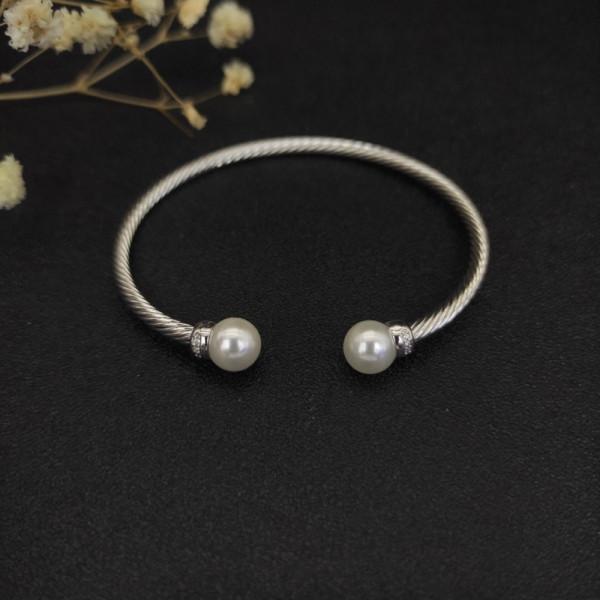 David Yurman 3mm Silver Cable Pearl Bracelet
