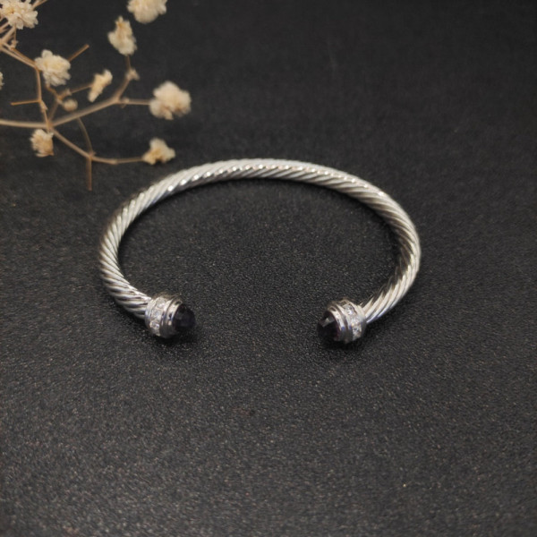 David Yurman 5mm Cable Classics Purple Gemstone End Cuff Bracelet