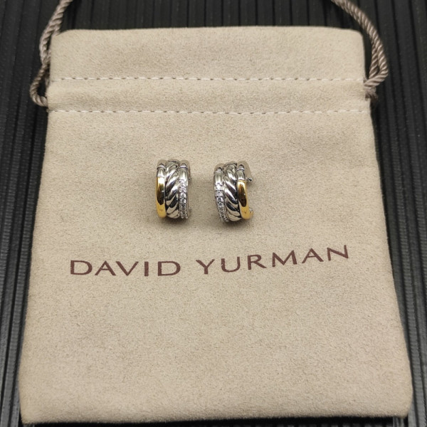 David Yurman Gold and Silver Pav&Atilde;&copy; 14mm Huggie Hoop Earrings