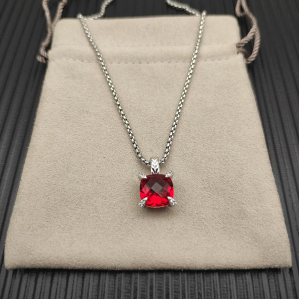 David Yurman Sterling Silver 11mm Four-Prong Red Diamond Necklace