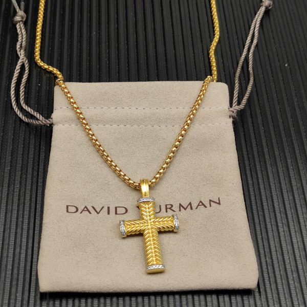 David Yurman Gold Diamond Cable Cross Necklace